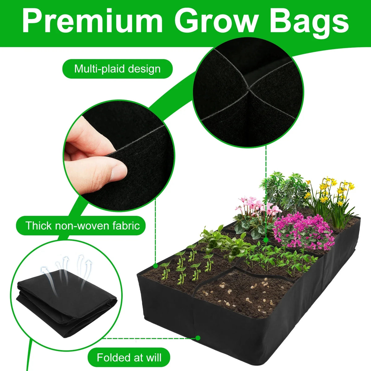 Garden Planting Bag Multi-gird Felt Growing Bag Rectangle Planting Nursery Pot Vegetable Tomato Potato Planting Container Plant