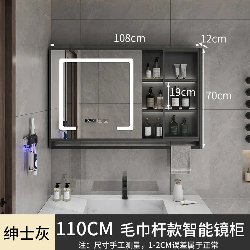 Smart Bathroom Storage Mirror Cabinets with Towel Rod Wall Standing Closet Light Mirror Cabinets Organizador Bathroom Furniture