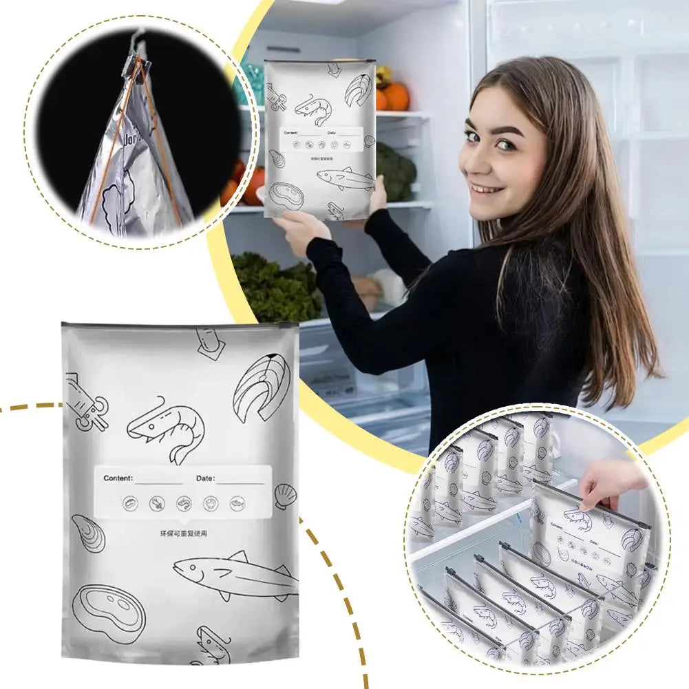 Sealed Food Storage Bag Aluminum Foil Reusable Freezer Bag Fresh Keeping Container Leakproof Meal Prep Kitchen Storage Organizer