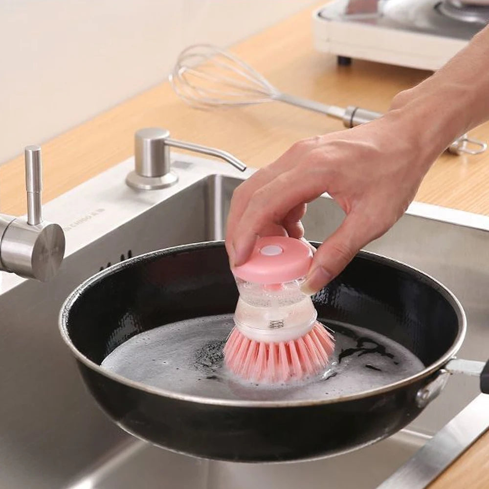Kitchen Wash Pot Dish Brush Utensils with Washing Soap Liquid Dispenser Household Cleaning Accessories