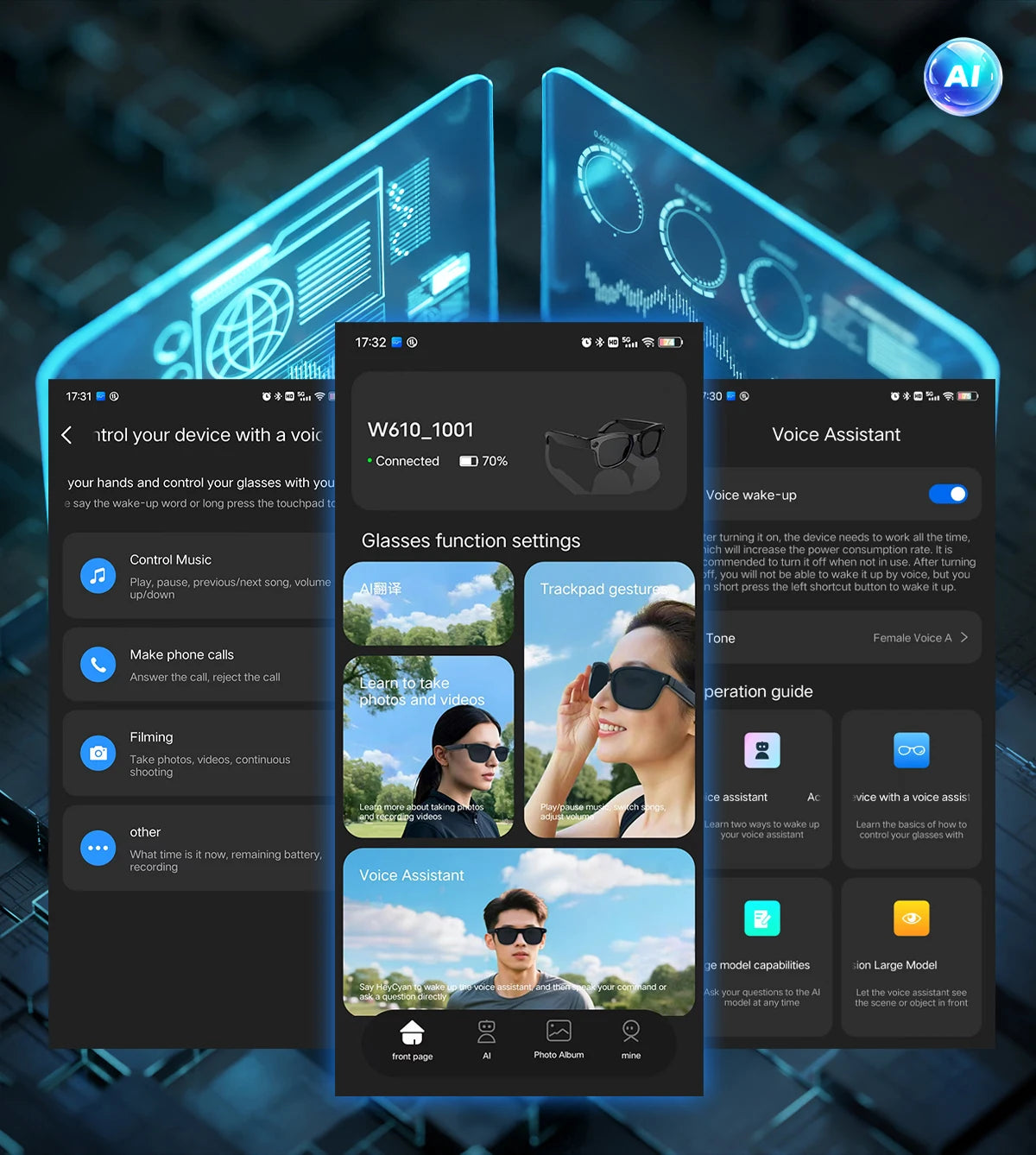New 8 Million Pixels Camera Smart Glasses Recording Videos AI Photo Recognition Answer Translation Waterproof Blue light Glasses