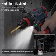 2 in 1 Lithium Brushless Cordless Drill and Electric Screwdriver Multi-Function Power Tool for Home Renovation Furniture Assembl