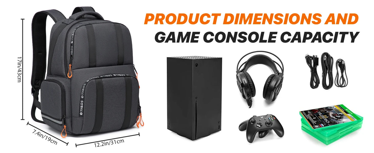 Gaming Backpack Compatible with Xbox Series X/S Console Bag with Separate Storage Console Headset Pockets for Gam Accessories