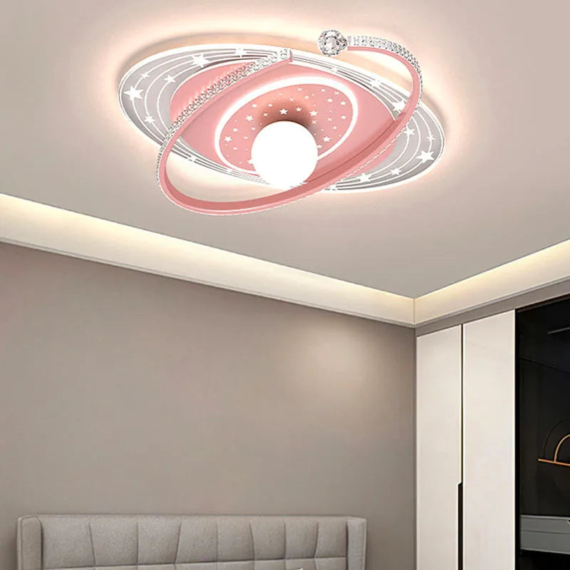 Nordic smart ceiling light home decor led pink blue star ring light  for children‘'s room dimmable luxury boy room decor lights