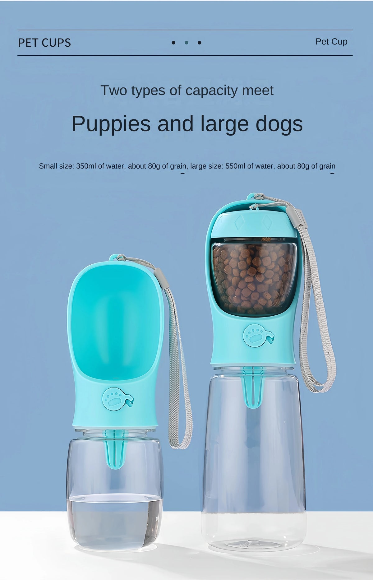 Dog Cat  Portable Feeding and Watering Supplies Portable Food Grade Material Dog Travel Pet Water Cup Bottle With Food Dispenser
