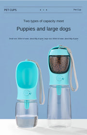Dog Cat  Portable Feeding and Watering Supplies Portable Food Grade Material Dog Travel Pet Water Cup Bottle With Food Dispenser