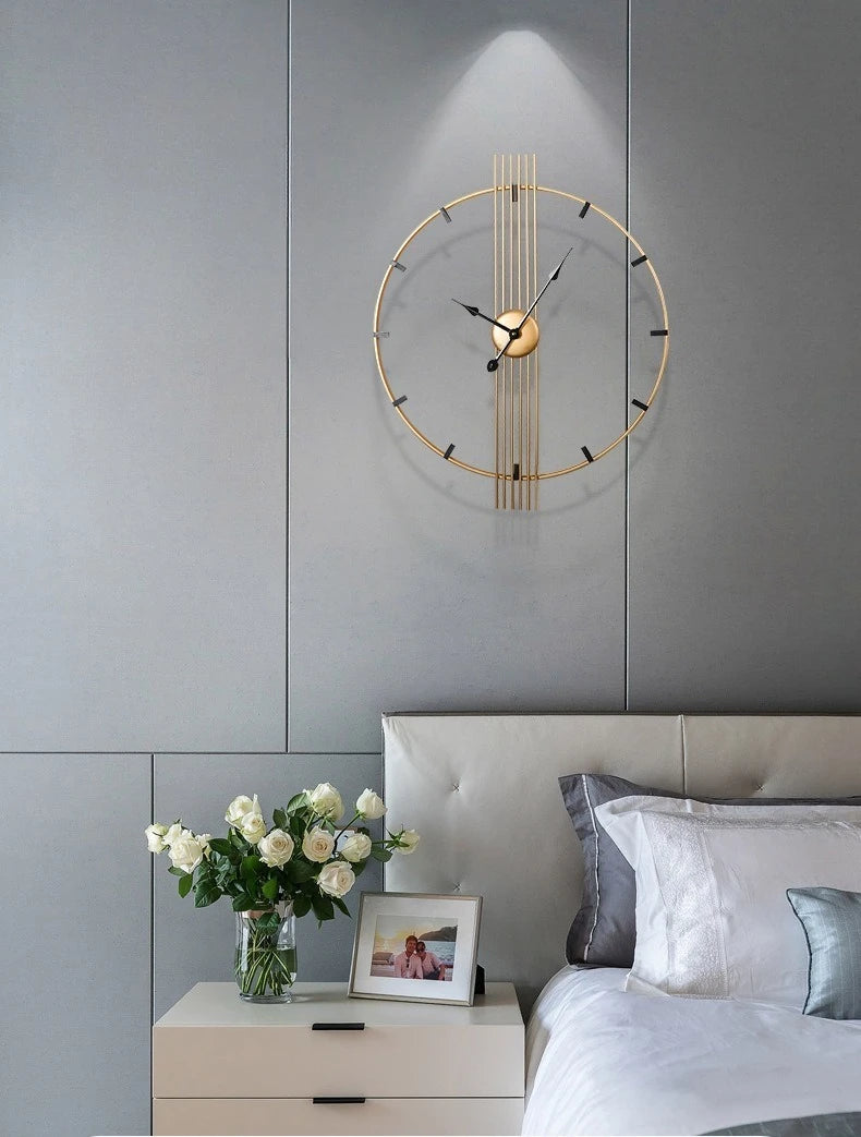 24 Inch 60cm Modern Simple and Atmospheric Living Room Large Wall Clock Nordic Light Luxury Wrought Iron Home Silent Wall Clock