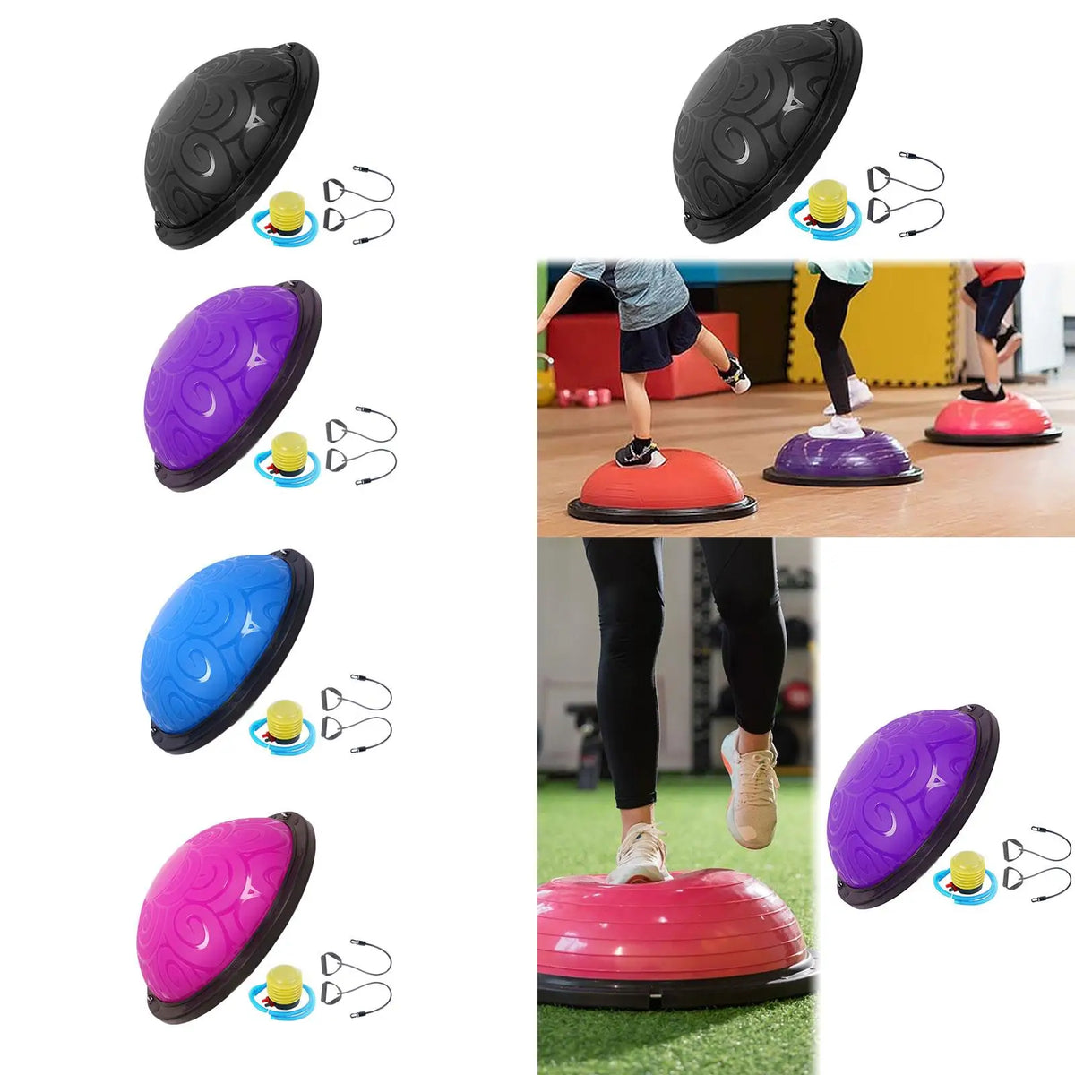 Balance Ball with Resistant Band Strength Training Equipment Half Exercise Ball Exercise Workout Ball for Fitness Yoga Pilates