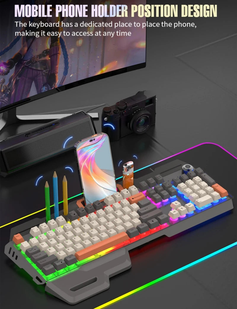 Gaming Keyboard Spanish Russian Arabic Keyboard 100% Layout RGB Backlight Gamer Keyboard Volume Knob Wired K90 104 Keys Hand Sup