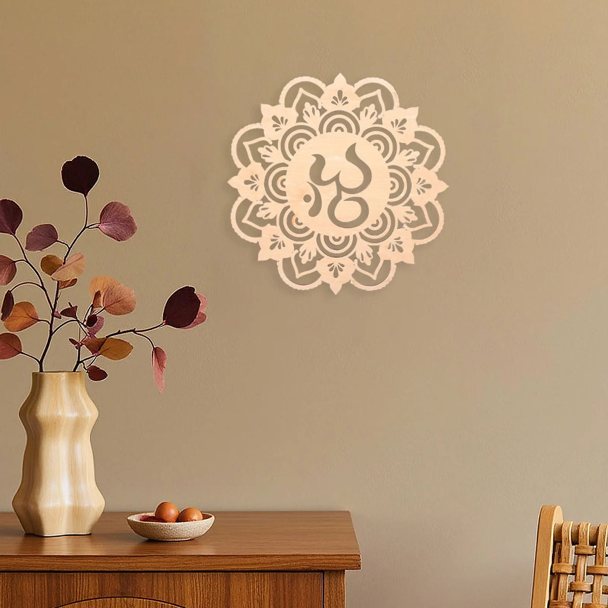 Geometric Indoor Wall Art Boho Abstract Ornament Wooden Round Craft Flower DIY Art Decoration for Home Bathroom Kitchen Entryway
