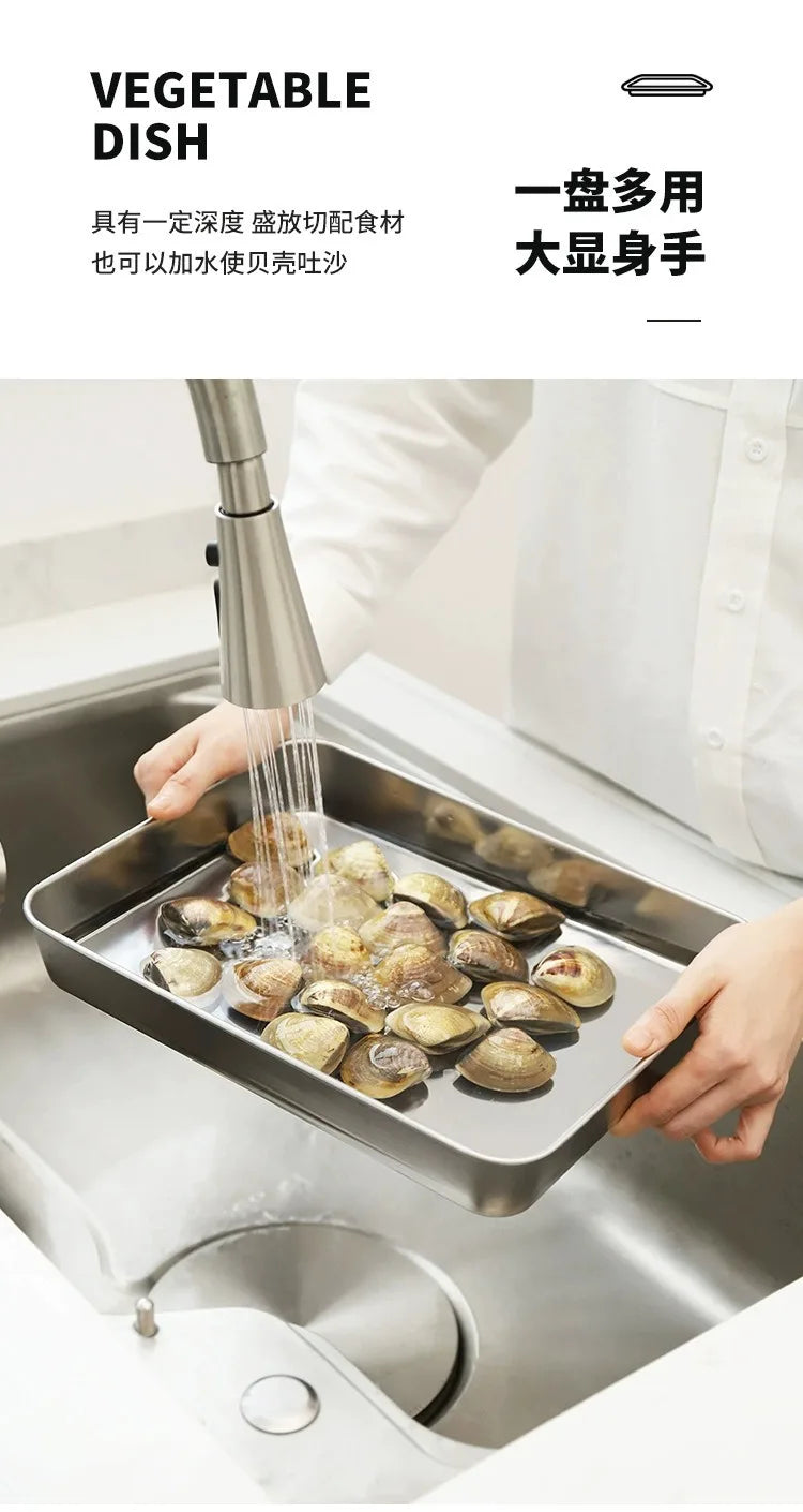 Food Storage Trays Rectangle Preservation Box with Plastic Cover Stainless Steel Multi-Function Rustproof Barbecue Food Storager