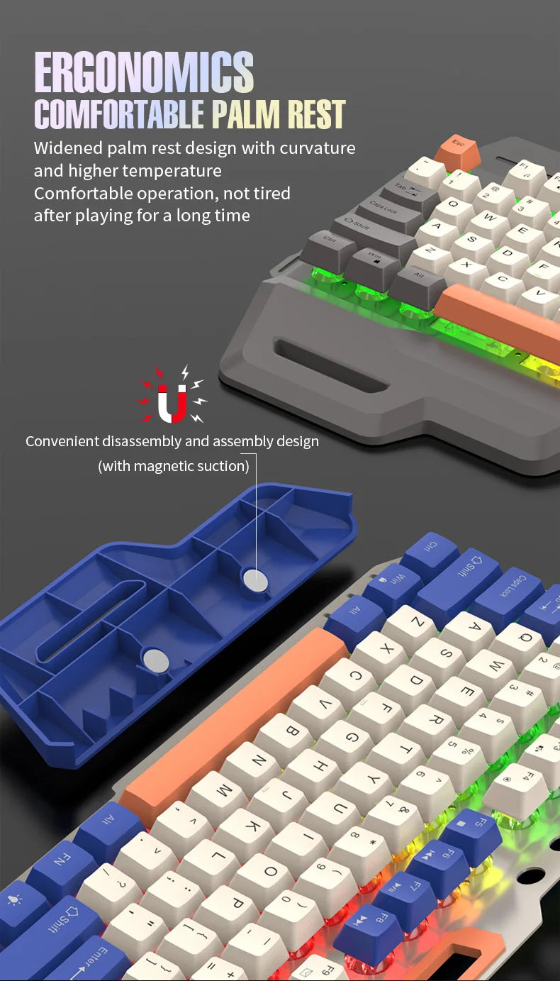 Gaming Keyboard Spanish Russian Arabic Keyboard 100% Layout RGB Backlight Gamer Keyboard Volume Knob Wired K90 104 Keys Hand Sup