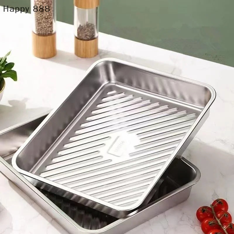 Stainless Steel Kitchen Storage Container With Tray – Refrigerator Organizer For Dumplings, Fruits, Vegetables, Meat, And Cakes