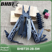 2025 New BHBT 19 in 1 Multi Tool Pliers with Damascus Blade Hoxagon Wrench Folding EDC Outdoor Camping Tools Home Repair