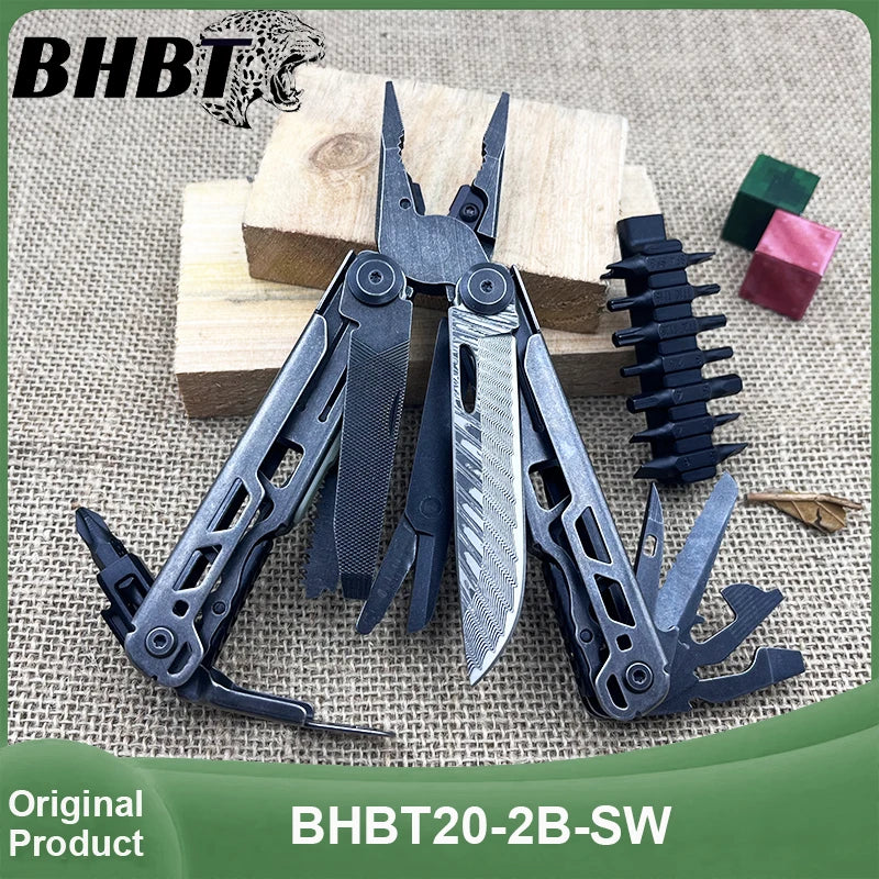2025 New BHBT 19 in 1 Multi Tool Pliers with Damascus Blade Hoxagon Wrench Folding EDC Outdoor Camping Tools Home Repair