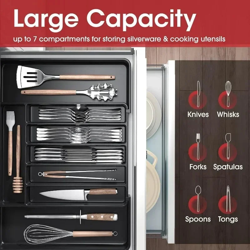 Kitchen Organizer Tray Adjustable Pantry Organizer Utensil Cutlery Drawer  for Silverware Tableware Expandable Kitchen Drawer