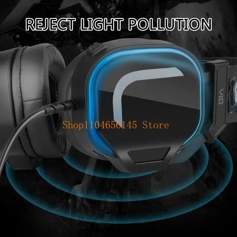 V10 Over Ear USB Corded Gaming Headphones Headsets with Comfortable Protein Leather Ear Cushions Sweatproof Noise Reduce