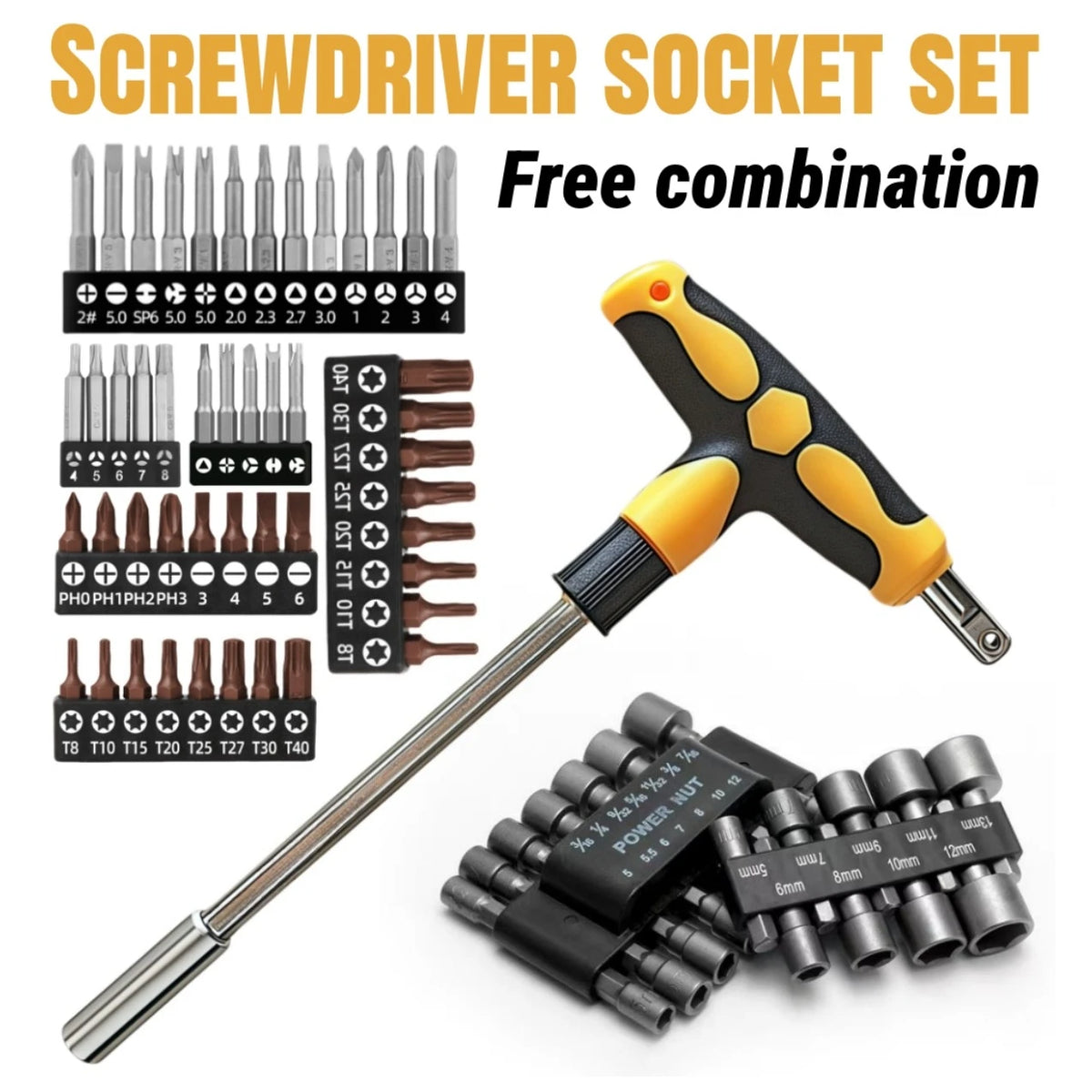 Screwdriver Set with T-shape Cross and Straight Slot Hexagon and Plum-shaped Heads for DIY Lovers Maintenance