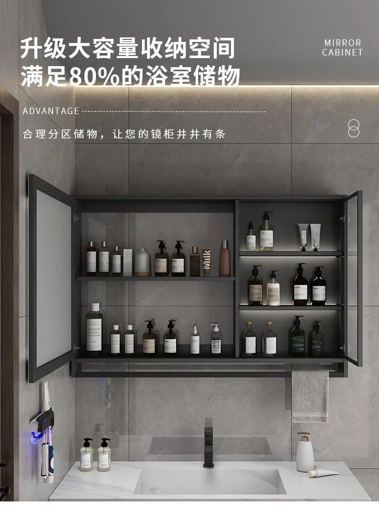 Smart Bathroom Storage Mirror Cabinets with Towel Rod Wall Standing Closet Light Mirror Cabinets Organizador Bathroom Furniture