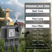 Garden Water Timer Irrigation System 3-Outlet Digital Garden Sprinkler Programmer Rain Delay Automatic Watering for Garden Lawn