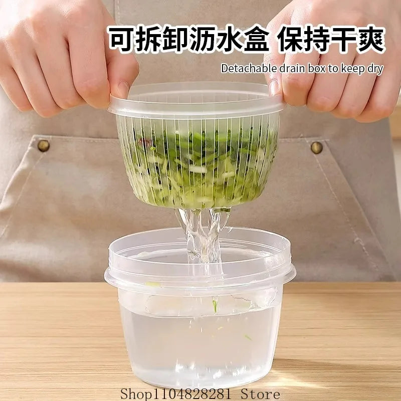 Kitchen onion, ginger, garlic circular storage box, household portable refrigerator with lid, fruit storage box, food drain box