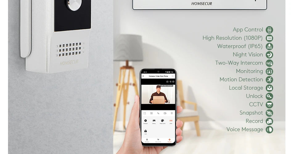HOMSECUR 4 Wire Tuya Smart APP HD Video House Door Phone Kit with 7" Touch Screen Monitor IP65 Doorbell Camera Record Snapshot