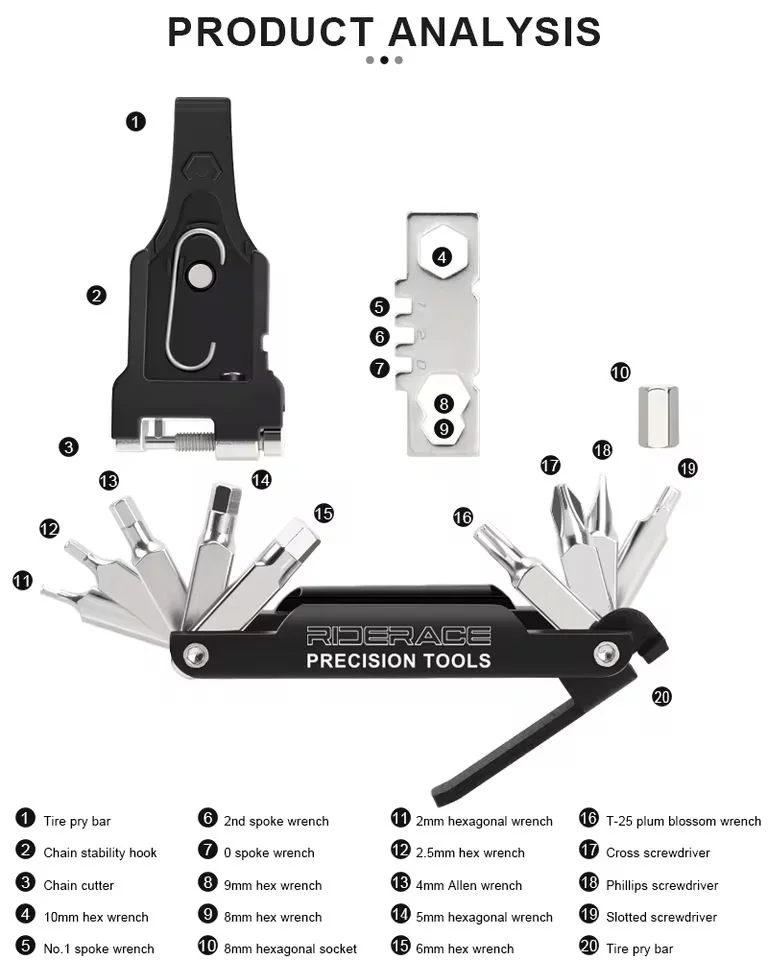 Bicycle Multi Tools For Bike Repair Tool 20 in 1 Portable Chain Splitter Cutter Hex Spoke Wrench Screwdriver Multitool