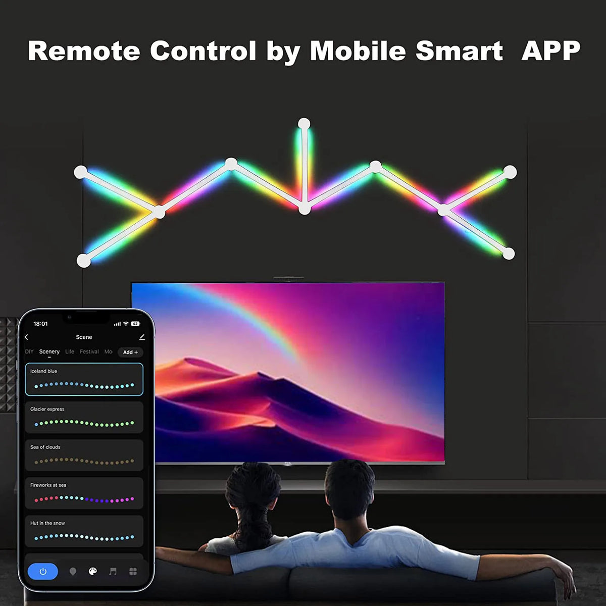 LED Smart Wall Lamp RGBIC Light Bar DIY Atmosphere Night Light APP Music Rhythm TV Backlight Bedroom Game Room Decoration