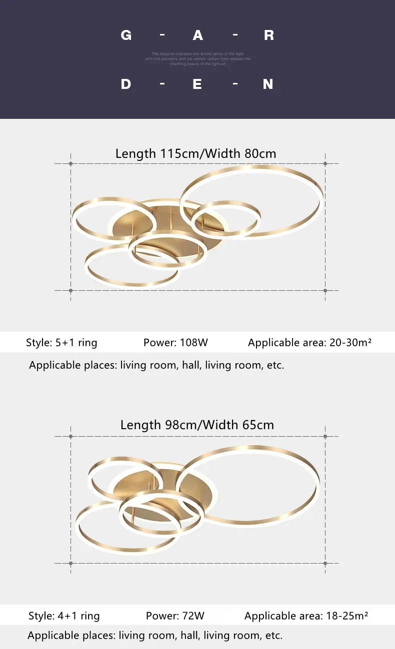 Smart Home Modern Round Design LED Ceiling Chandelier For Living Room Restaurant Bedroom Circle Rings Lighting Fixture Luminaire