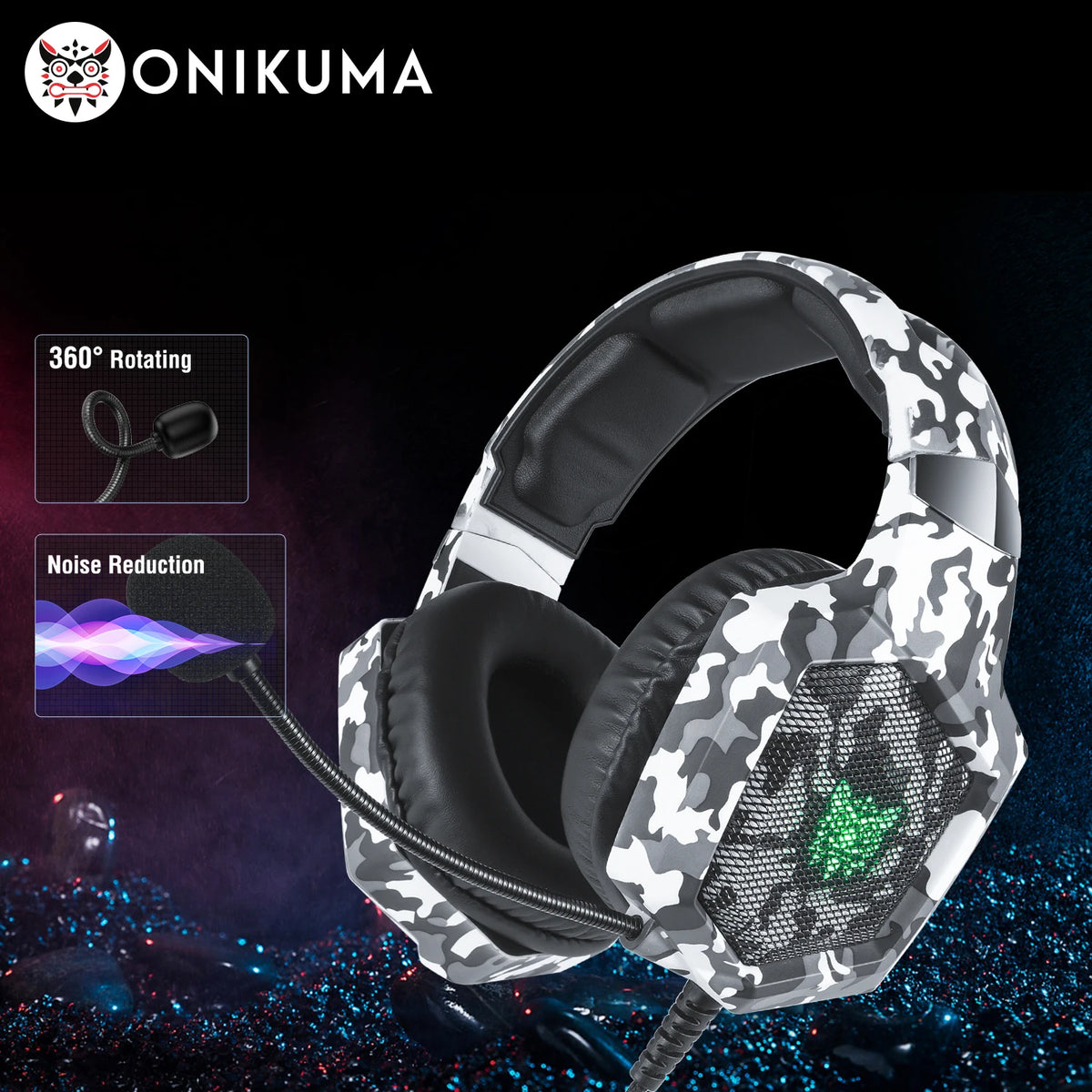 ONIKUMA Gaming Headphones with Flexible HD Mic RGB Light Surround Sound Over-Ear Wired Headset Gamer for PC