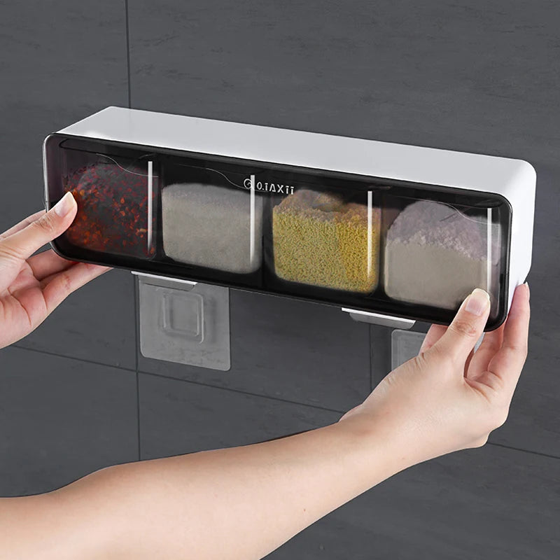 Kitchen Wall-mounted Seasoning Box Salt Pepper Spice Rack Jar Sugar Bowl for Kitchen Gadget Device Sets Spice Box Organizer Tool