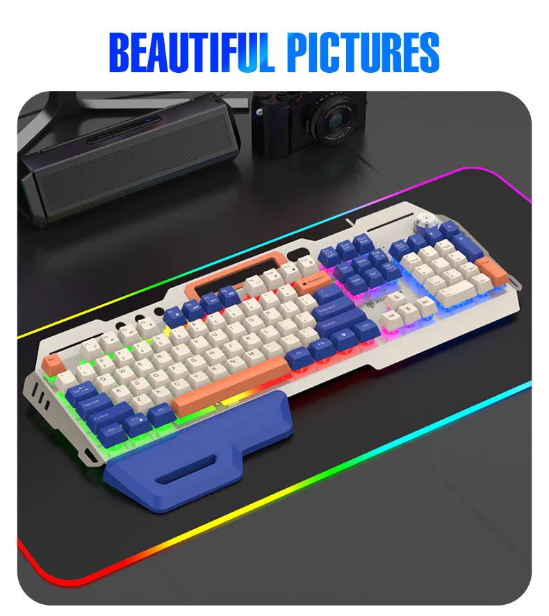 Gaming Keyboard Spanish Russian Arabic Keyboard 100% Layout RGB Backlight Gamer Keyboard Volume Knob Wired K90 104 Keys Hand Sup