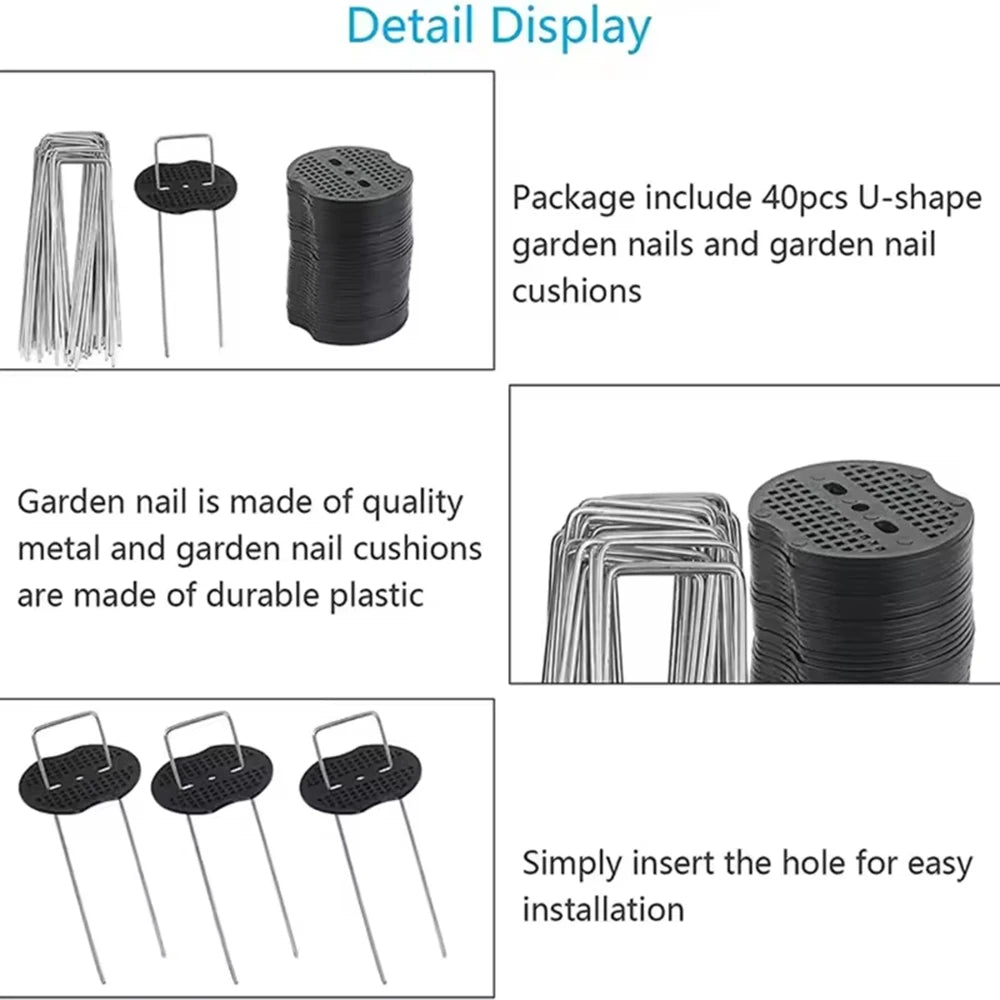 Garden Pegs 40/80Pcs U-shaped Ground Pegs with Buffer Washers for Securing Weed Landscape Fabric Netting Garden Lawn Accessories