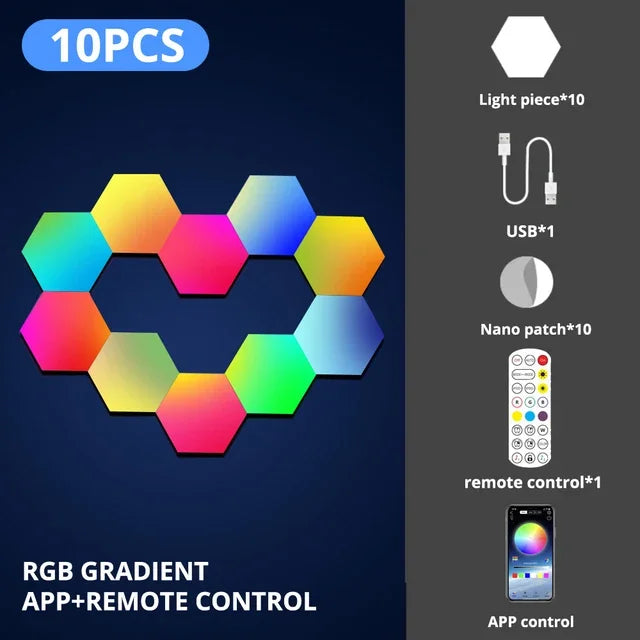 Smart LED RGB Wall Lights APP & Bluetooth Control Hexagonal Quantum Night Lamp Creative Home Decor for Room