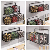 Kitchen Wall Mounted Storage Rack Onion Ginger Garlic Condiments Spice Shelf Punch-Free Vegetable Fruit Drain Basket