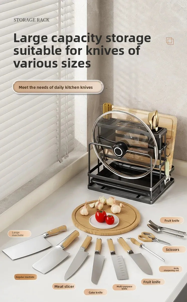 Kitchen Knife Holder Wall Mounted Multifunctional Storage Rack Countertop Cutting Board Rack Cage Tool Storage Rack