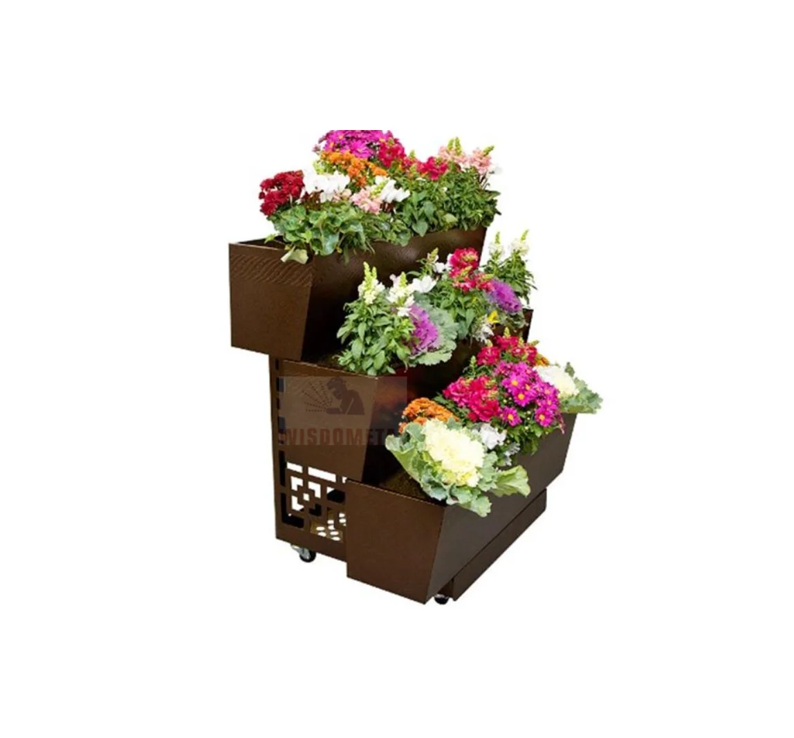 Garden Planter Flower Box Garden Bed Raised 3-tier Mobile Garden Balcony Planter Trolley With 4 Wheels Easy Movable and Fixed