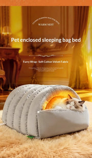 Semi-Enclosed Cat Bed Winter Warm Cat Cave Bed Washable Cat House Non-Slip Warm Waterproof Bottom for Indoor Cats Anti-Anxiety
