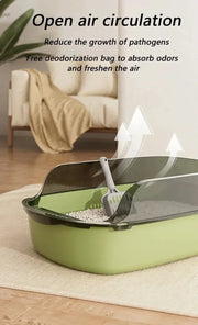 Cat Litter Box High Side Thicken Semi Enclosed Splashproof with Removable Scoop Large Capacity Easy Clean Cat Toilet Supplies