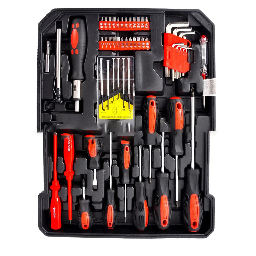 Wheeled Trolley Tool Sets,187Pcs Aluminum Trolley Case Tool Set Silver, Car Mechanics Repair Kit Set, Household Hand Tool Set