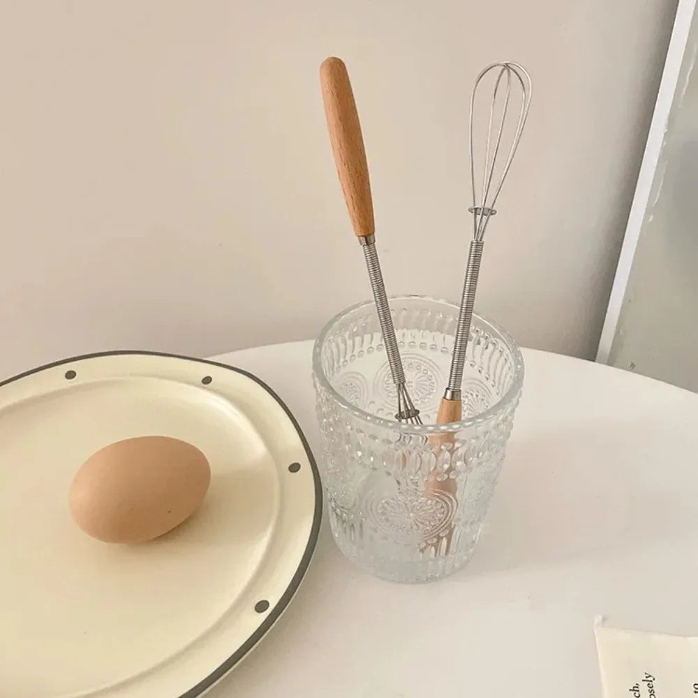 Kitchen Tools Multifunction Stainless Steel Egg Beater Useful Portable Mini Egg Whisk Wooden Handle Manual Egg Beater Baking