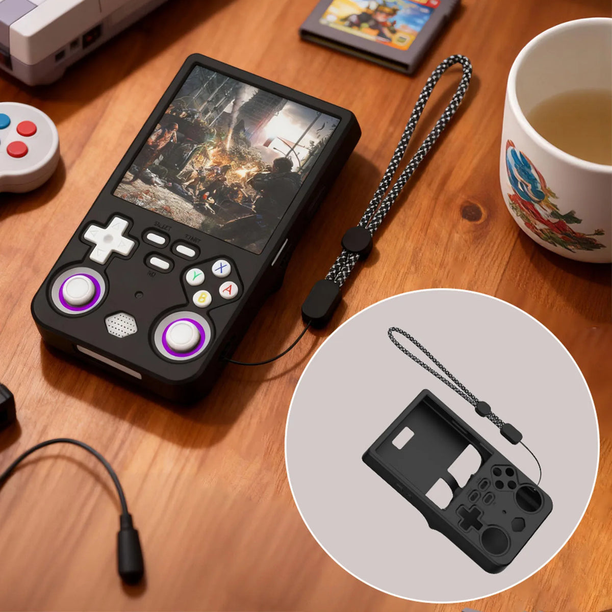 Games Console Soft Cover for R36 Ultra Gaming Accessories Against Scratch and Drop-Black Silicone Protective Case with Lanyard
