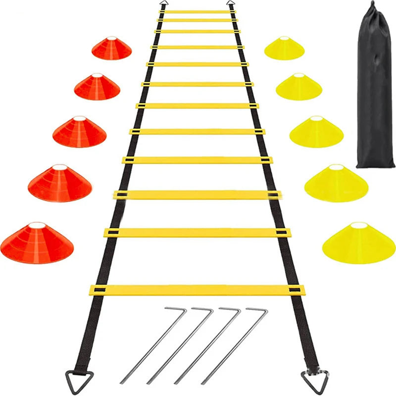 Soccer Agility Training Equipment Set 12 Rung Ladder Football Agility Speed Ladder Disc Cones Steel Stakes Football Training