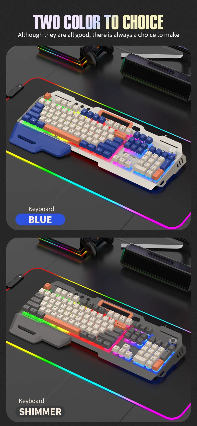 Gaming Keyboard Spanish Russian Arabic Keyboard 100% Layout RGB Backlight Gamer Keyboard Volume Knob Wired K90 104 Keys Hand Sup