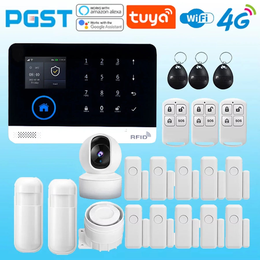 4G wireless security alarm, WIFI smart home alarm system kit, home security protection, compatible with SmartLife PGST-103
