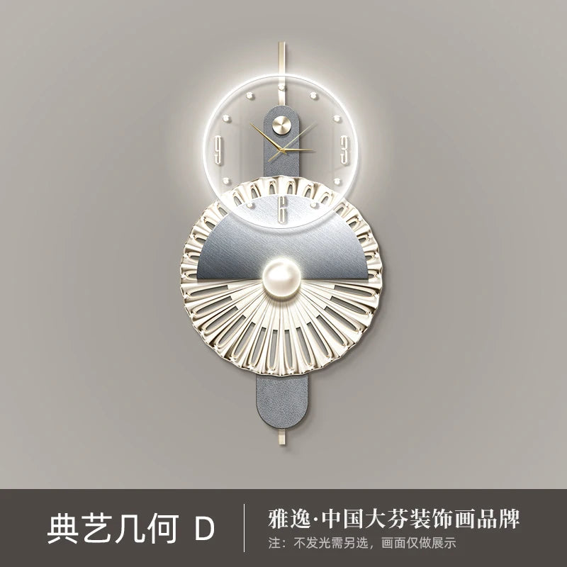 Modern Home Decor Plug in LED Light Wall Clock New Living Room Decoration Abstract Geometric Hanging Painting with Clock