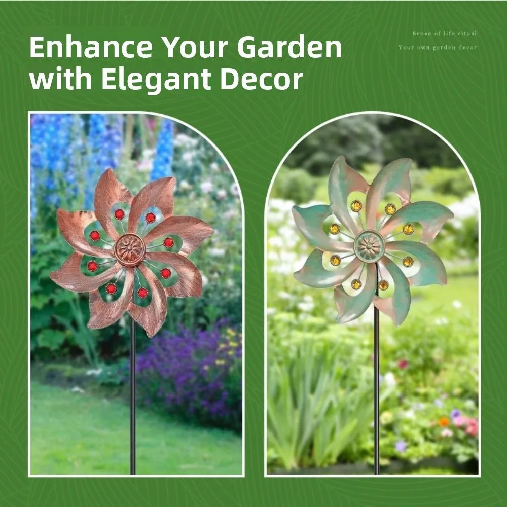 Garden Stake Metal Wind Spinners Creative Durable Gardening Plug Rotating Double Windmill Sculpture Backyard Patio