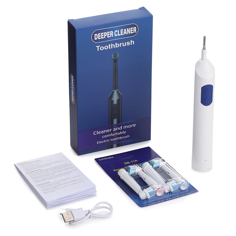 Smart Timer Rotating Electric Toothbrush, 5 Modes Teeth Cleaning Setting , Electric Teethbrush with 4 Teethbrush Round Heads