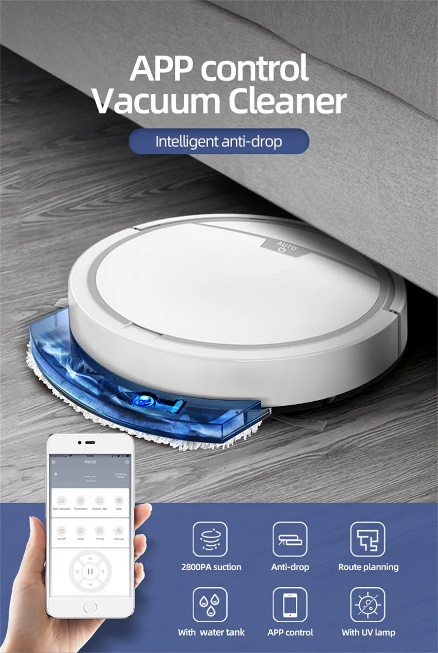 Smart Vacuum Cleaner Robot Household Automatic App Control 2800PA Suction Quiet Wet Dry Floor Sweep Mopping Cleaning Machine