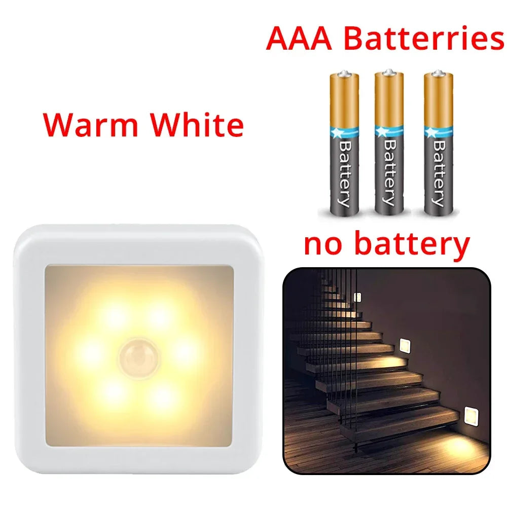 LED Night Light Smart Motion Sensor Battery USB Charging Operated Bedside Lamp Living Room Hallway Pathway Toilet Home Lighting